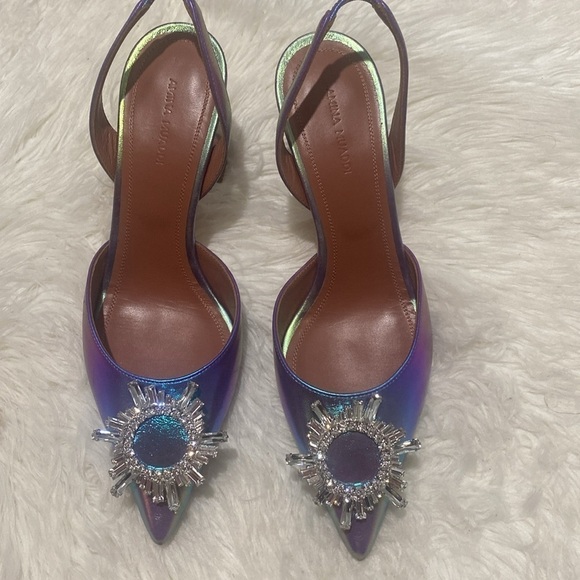 Amina Muaddi Begum crystal-embellished metallic leather slingback pumps size39.5 - Picture 4 of 15